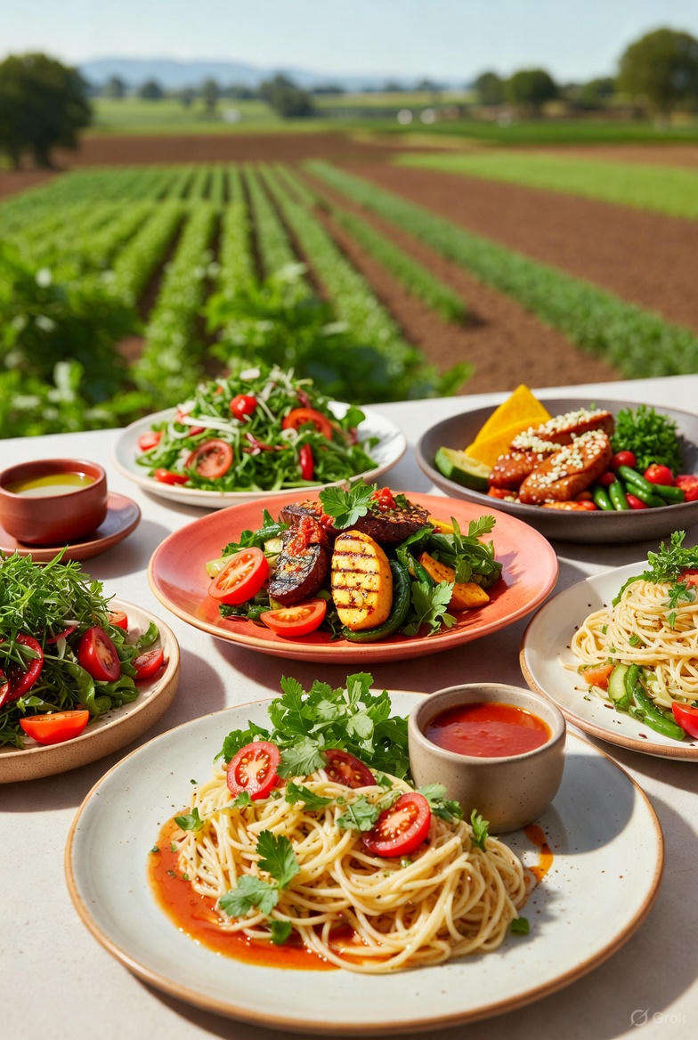 Guests enjoying a farm-to-table dinner featuring local artisan bread and ingredients