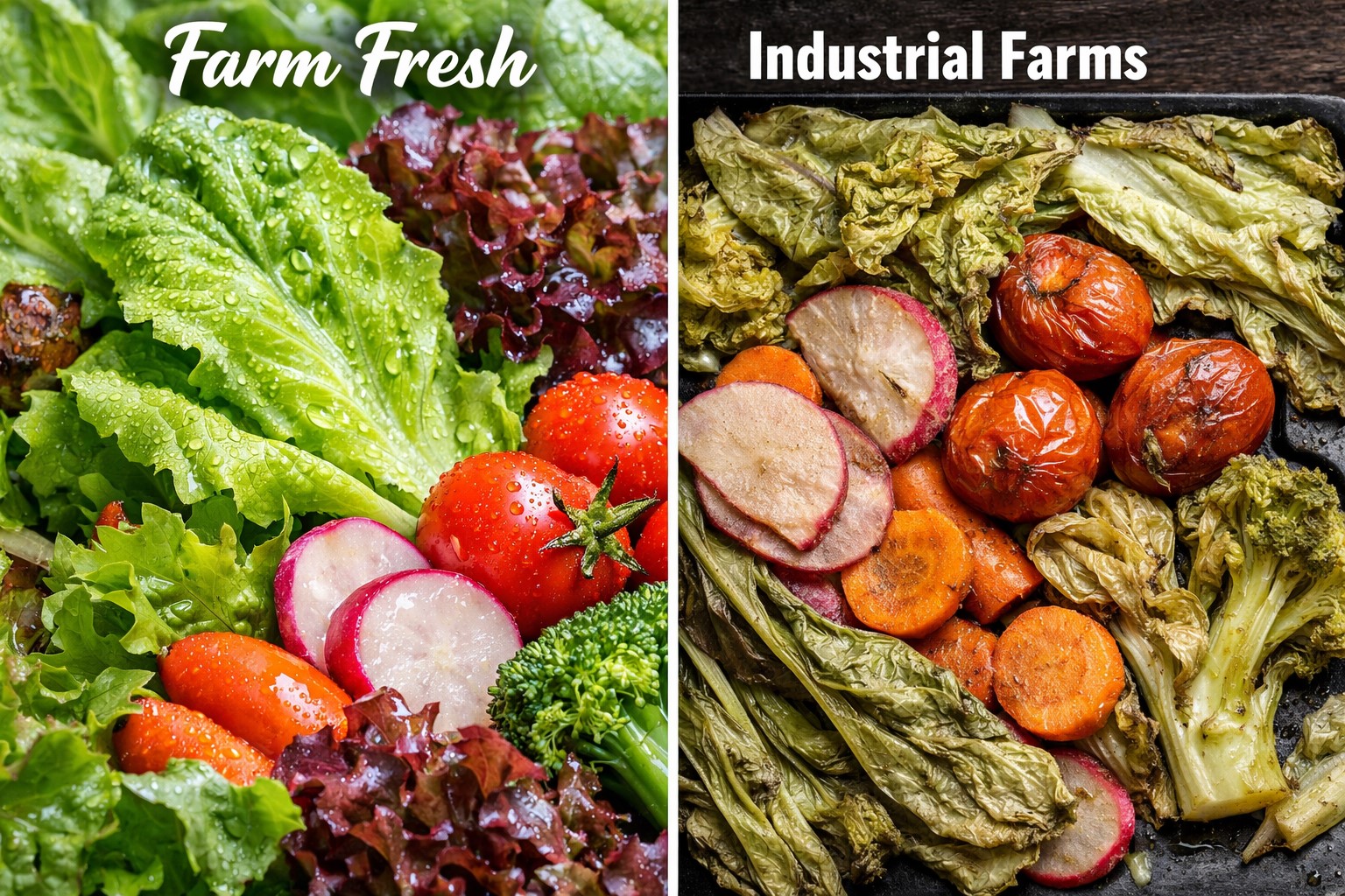 Vibrant fresh salad greens and vegetables from a local farm