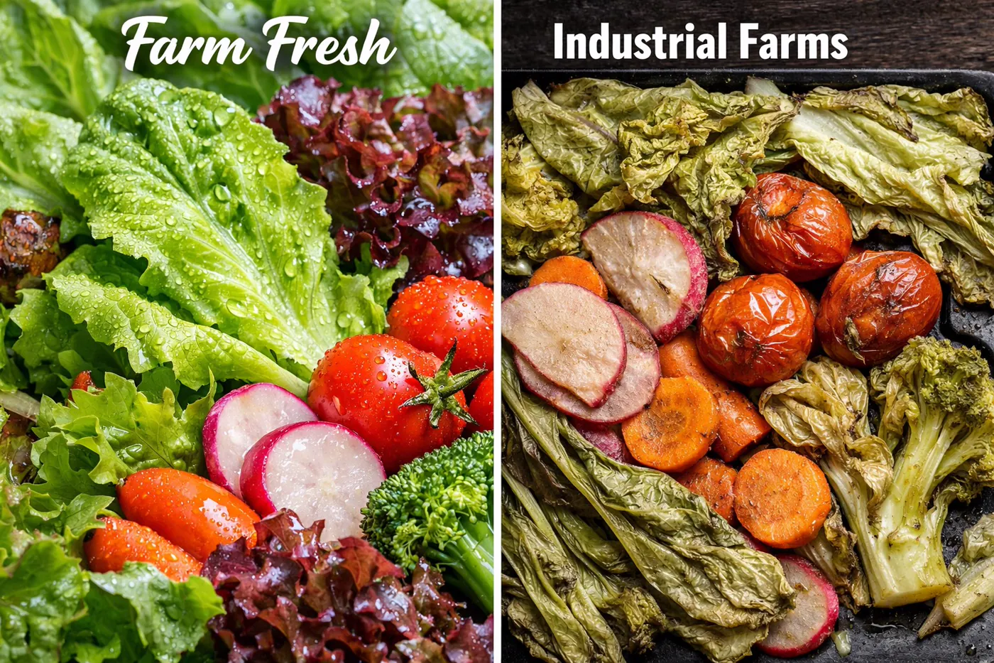 Vibrant fresh salad greens and vegetables from a local farm